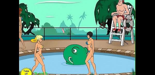  Tentacle monster molests women at pool part 2